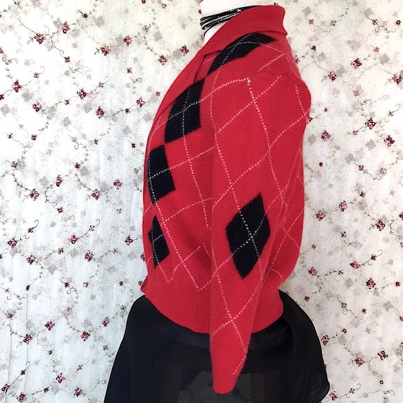 Petite Argyle Wool Angora Cardigan Sweater - Picture 2 of 7